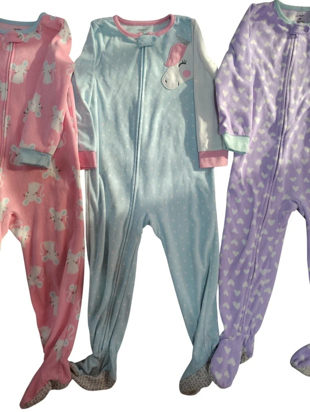 Carter's Pink, Light Blue & Lavender Footed One-Piece Sleepers Lot Of 3 Size 4T